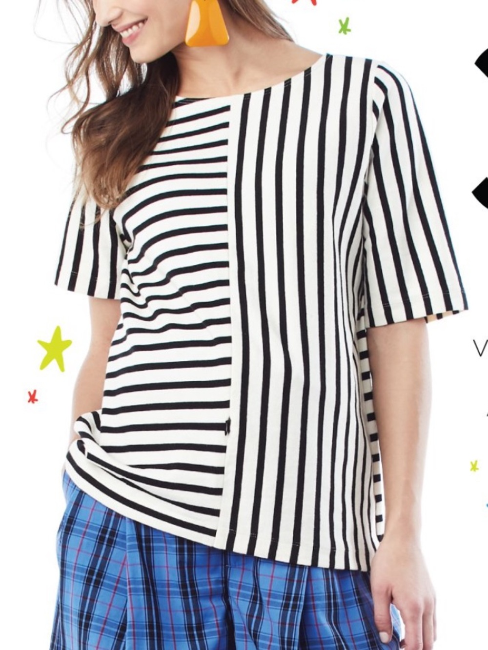 Loyal Hana Maternity Breastfeeding Black & Cream Stripe Mixed-Stripe Tee Size L